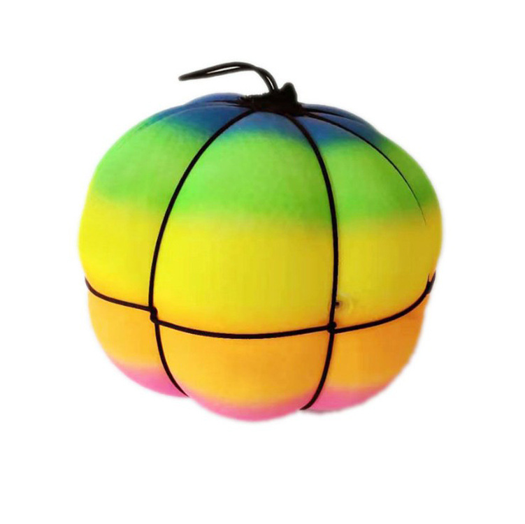 大号冲气南瓜球甩甩球 加厚弹力健身球炫彩冲气彩虹球 儿童玩具球