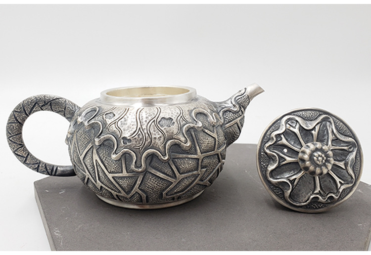 云南银器999足银专业匠造茶壶荷叶小壶茶具收藏品古典工艺礼品
