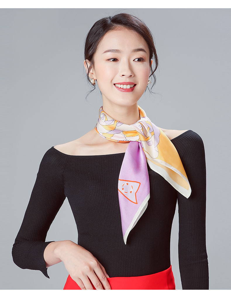 布塔真丝小方巾女 韩版印花领巾 桑蚕丝缎面空姐方巾女pt19s202