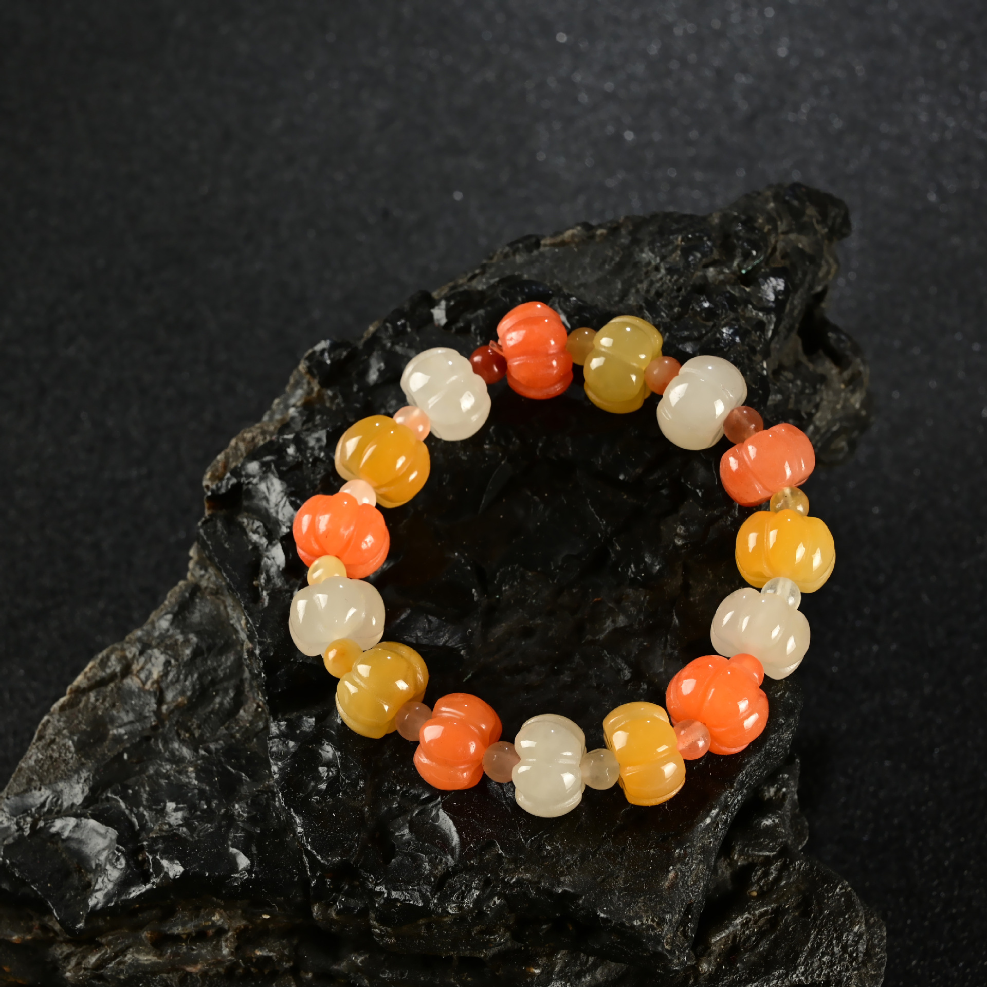 新疆和田玉天然乌尔禾多彩宝石光冰种金丝玉南瓜手串手链戈壁玉