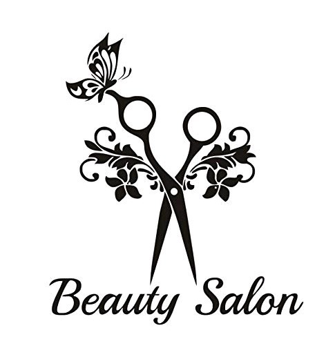beauty salon 理发师蝴蝶剪刀花藤图案美发沙龙橱窗精雕墙贴