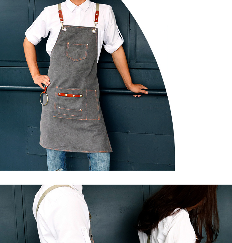 复古风咖啡师工作围裙理发师帆布围裙不沾毛花艺师调酒师logo