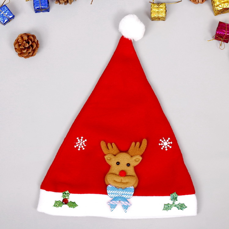 New Christmas Cartoon Applique Christmas Hat Adult and Children Brushed Christmas Hat Christmas Decorations Hat Wholesale