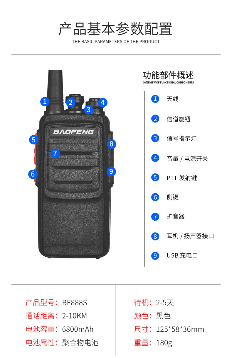 宝锋bf-999plus旗舰版对讲机 对讲机民用手台对讲机酒店物业工地