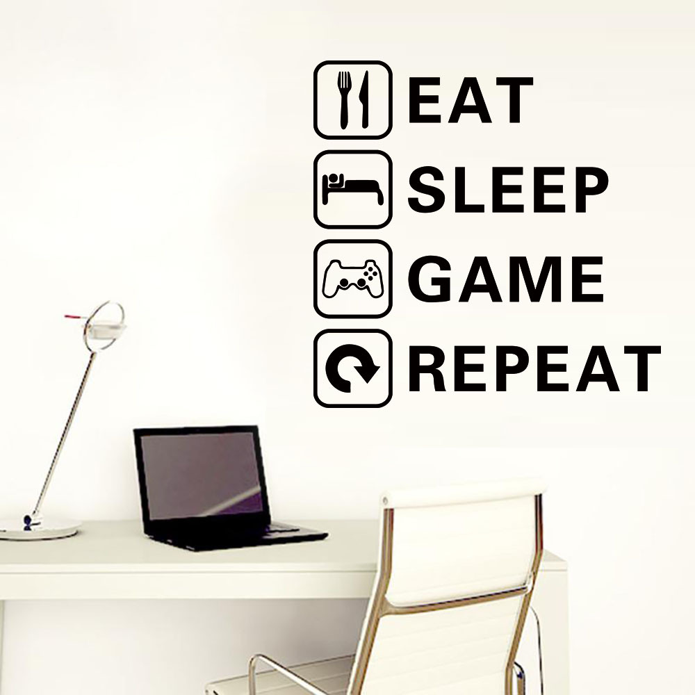 云羽dx029eat sleep game三部曲生活用语墙贴 儿童房游戏房贴纸