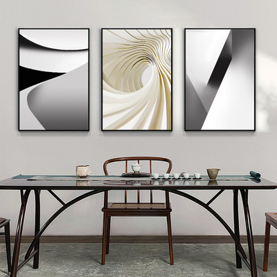 浩隆抽象型北欧风极简新中式现代简约酒店客厅办公室装饰画三联