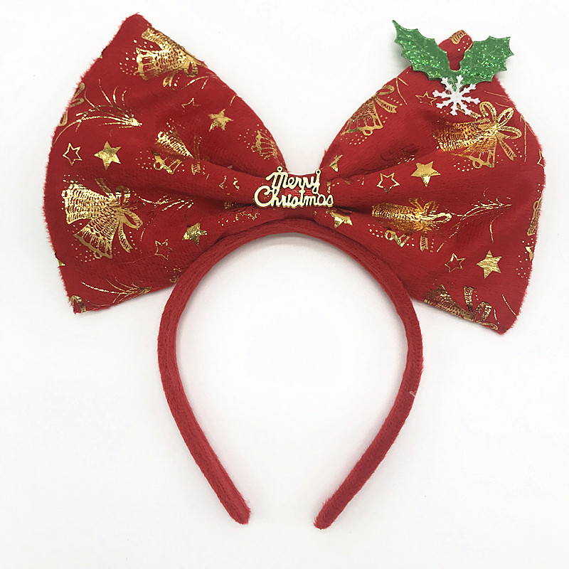 New Christmas Big Bowknot Hair Bands Flannel Belt Elk Christmas Headband Hair Accessory Holiday Hair Bands Wholesale