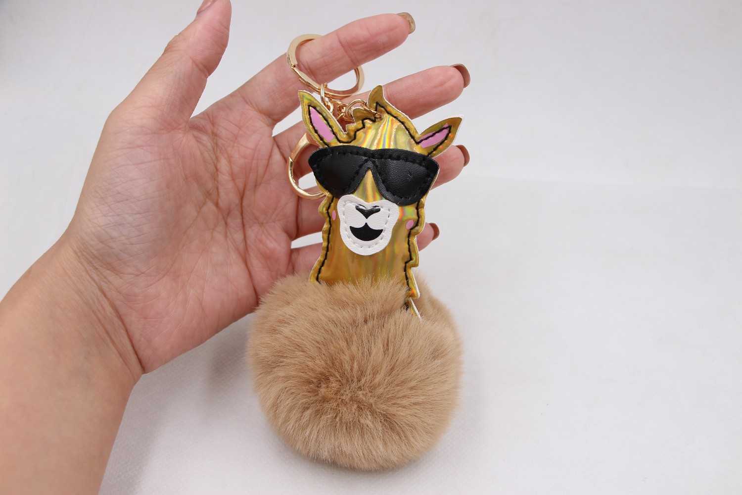 羊驼毛球钥匙扣 戴眼镜草泥马小羊毛绒包包钥匙扣汽车公仔挂件