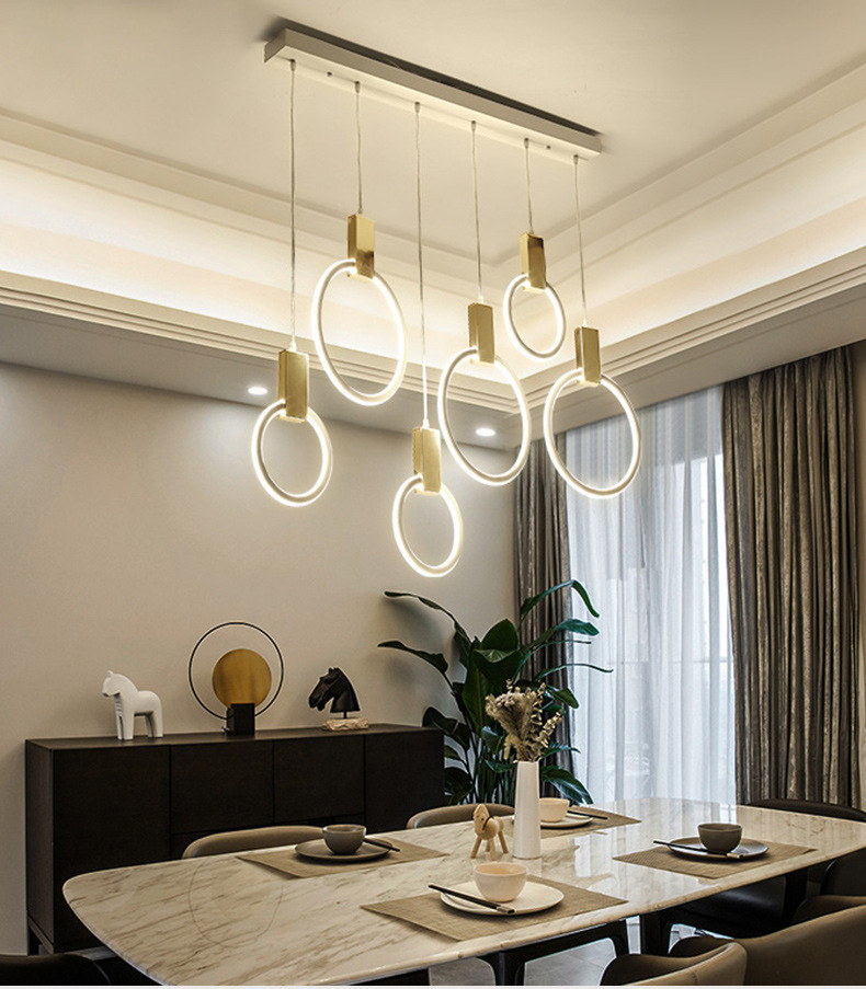 楼梯间长吊灯北欧别墅现代简约大气客厅创意餐厅圆环复式楼大吊灯