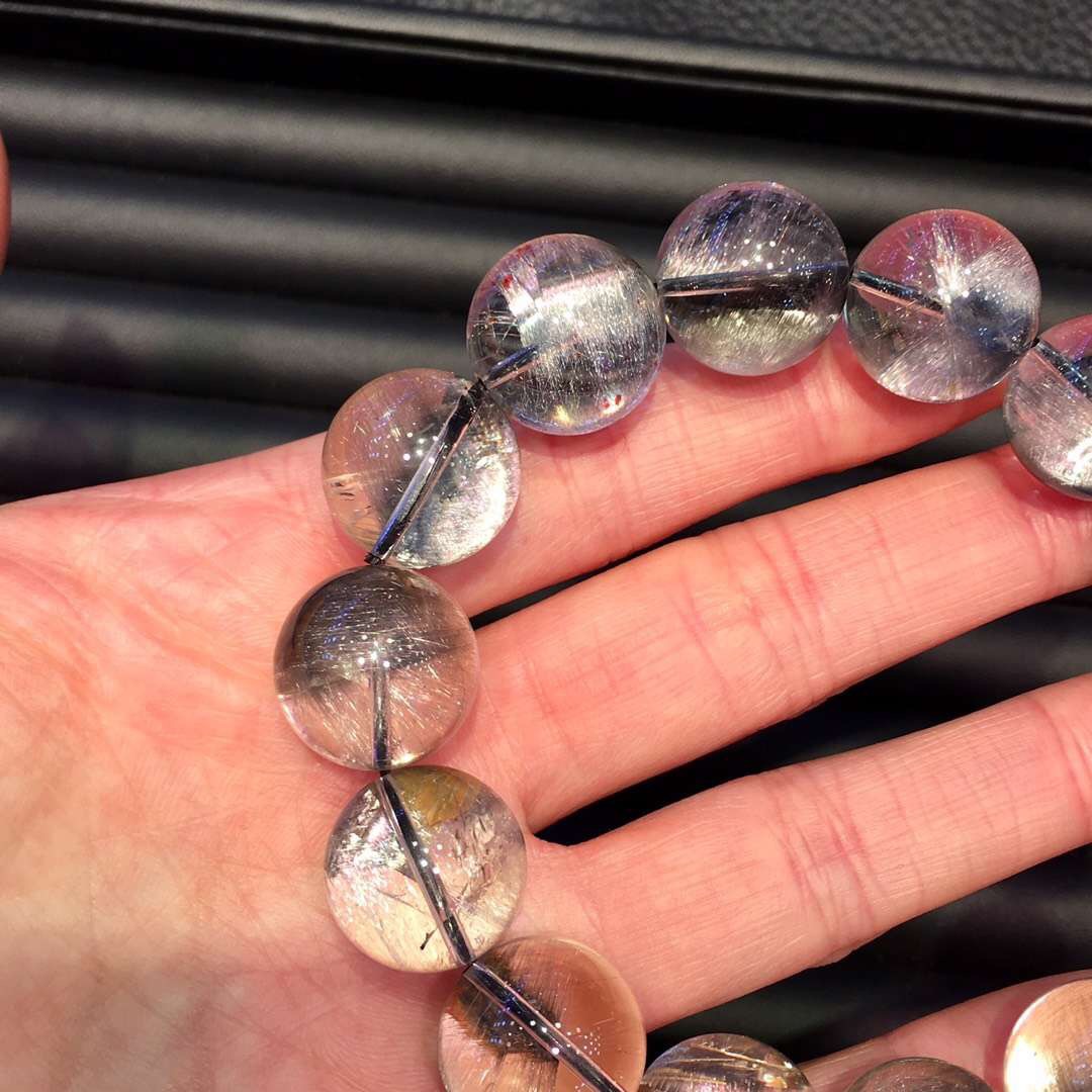 天然顺发银钛晶金发晶手链顺发 发晶板钛银钛晶手链手串批发