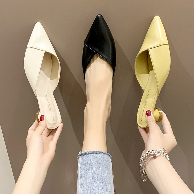 Women's Slippers 2022 New Women's Shoes Summer Korean Style Pointed Toe Toe Cap Outer Wear Half Slippers Women's Wine Cup Heel Sandals