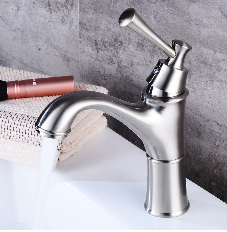 厂家直供家用卫生间台盆洗手盆全铜冷热水龙头扳手式黑色水龙头铜