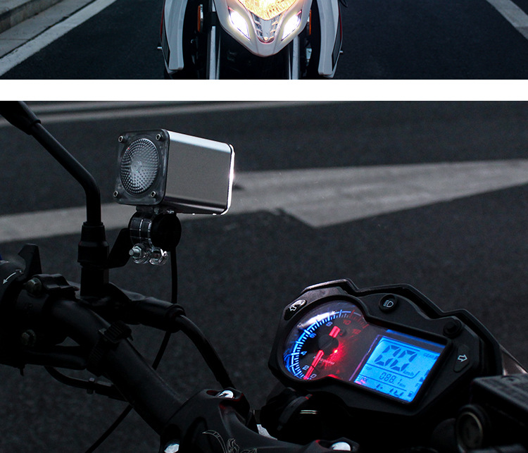 厂家批发摩托车电动车蓝牙mp3音箱低音炮语音播报音响带led灯照明