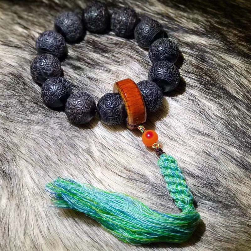 可可西里纯黑牛角回纹珠 全黑老料 牛角散珠 diy牛角佛珠手串