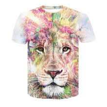 狮子动物 系列3D数码印花 男士夏季圆领短袖T恤