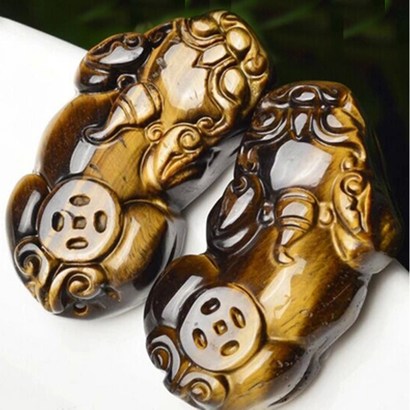 天然黄虎眼石貔貅吊坠 男女款大号虎睛石皮丘项链招财挂件