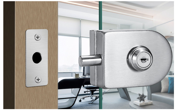 玻璃门锁 双开双门单边单门免开孔 移门锁无框办公室钢化推拉门锁