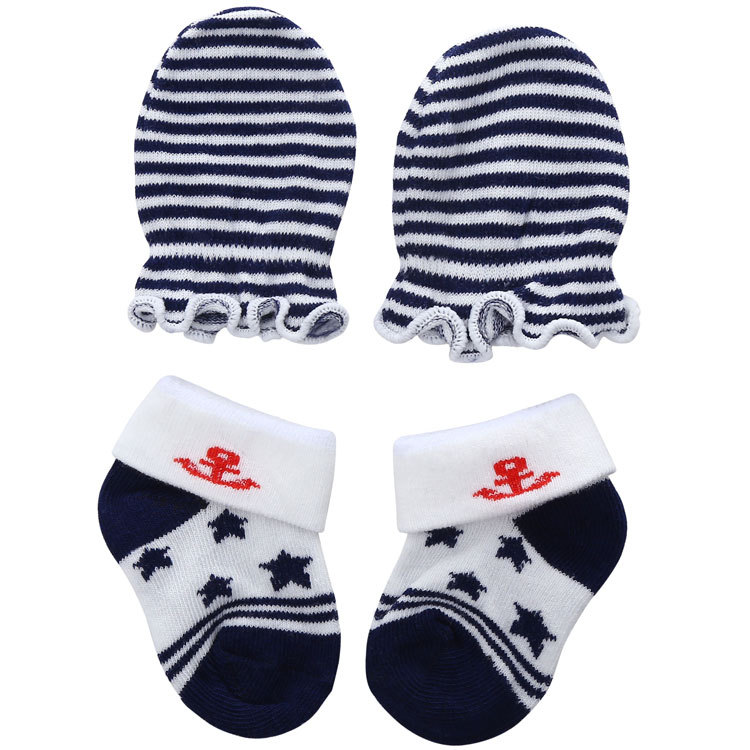 Foreign Trade Supply All Cotton Cartoon Striped Baby Socks Boys' Sports Anti-Scratch Children's Gloves Socks Set