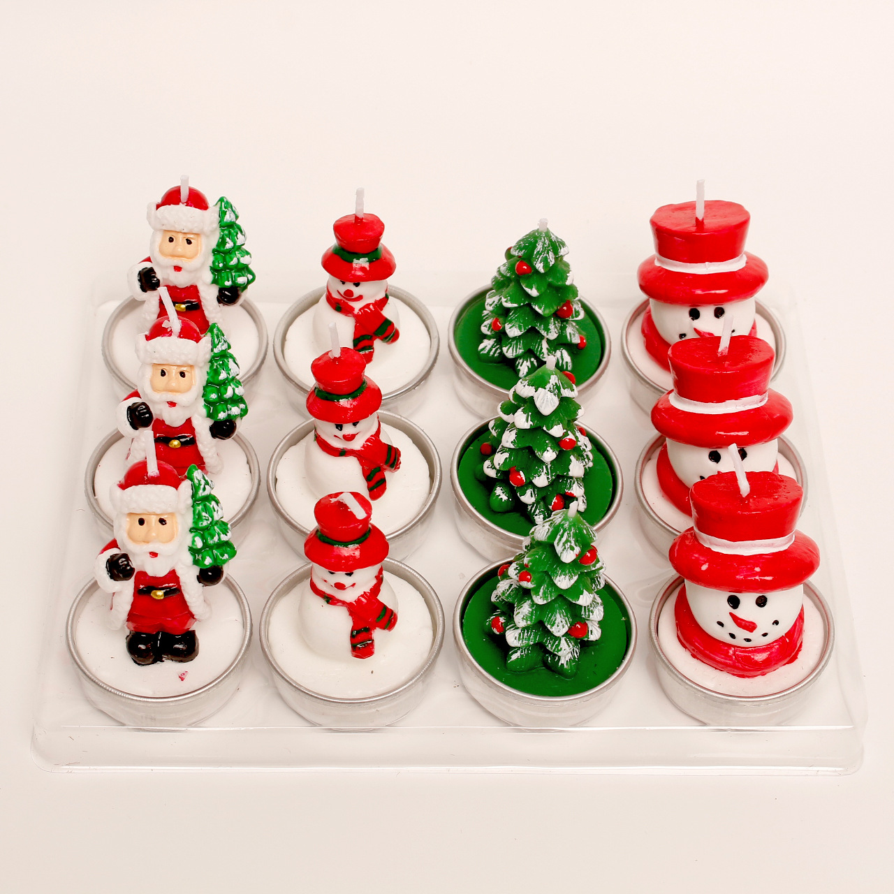 12 Gift Set Christmas Candles Craft Painted Aluminum Case Snowman Old Man Christmas Tree Tealight Birthday Candles