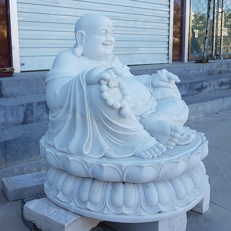 现货汉白玉石雕佛像 手工雕刻大理石弥勒佛坐像摆件工厂定制直销