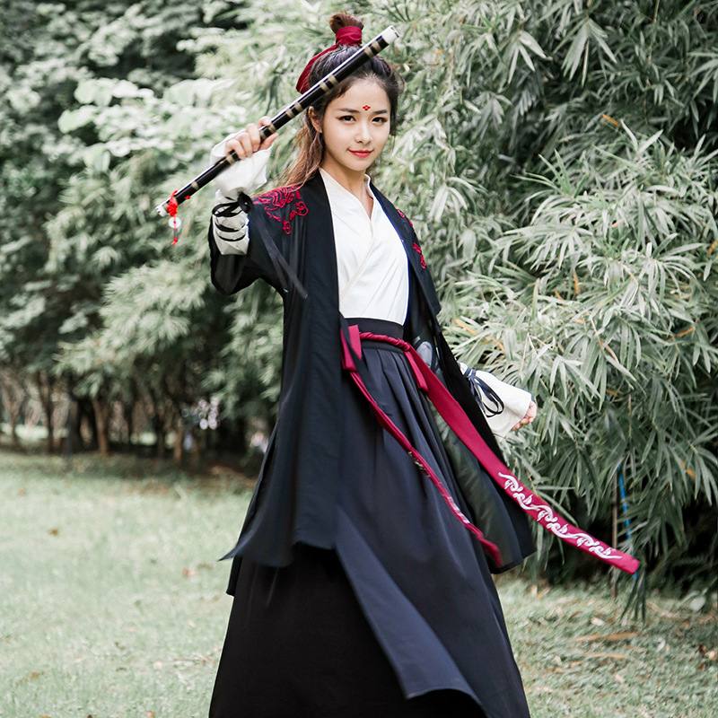 Daily Improved Men's Hanfu Cross Collar Spring and Autumn Clothing Han Elements Waist-High Ruqun Female Couple Ancient Costume Wei Wuxian Cos Costume
