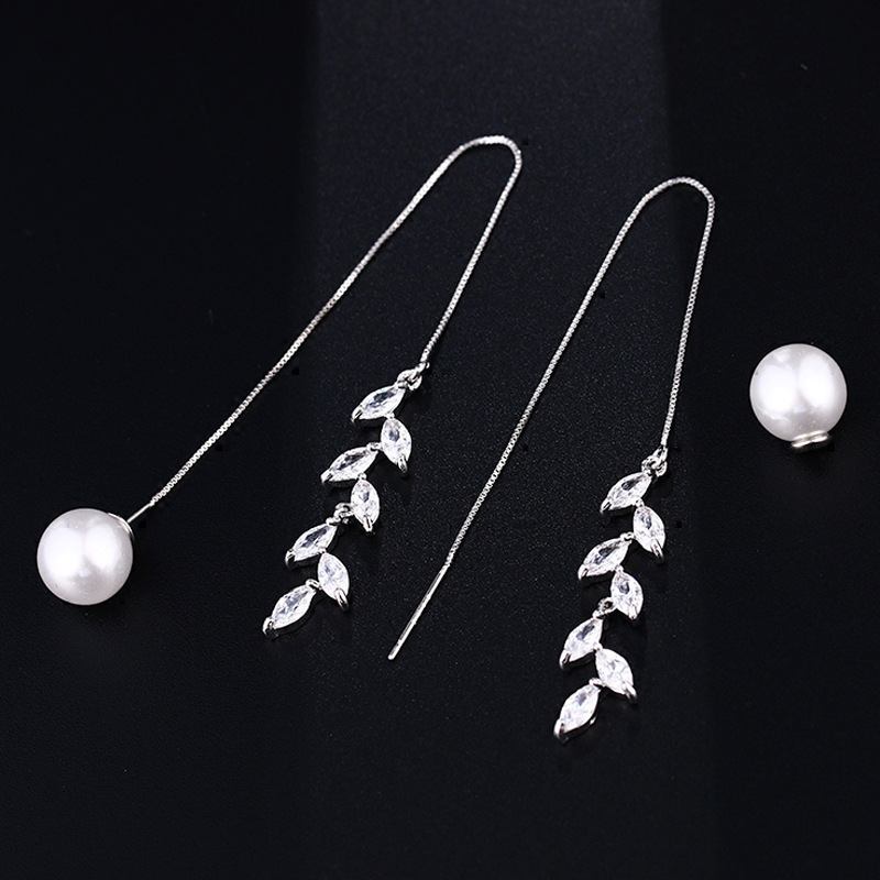 Korean Sterling Silver Needle Five-Pointed Star Moon Leaves Ice Flower Clover Ear Lines Long Earrings for Women