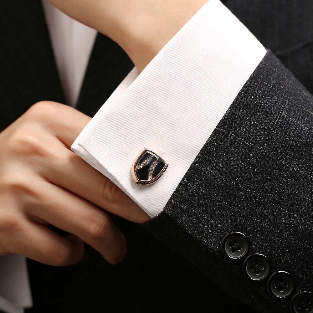 优质银色骑士盾型袖扣领带夹套装欧美外贸镶钻法式袖扣领夹套配饰