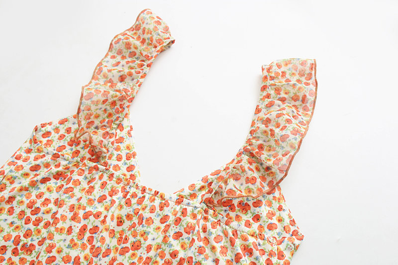 2019夏季女装欧美风先看看百搭显瘦叠层装饰花朵印花连衣裙