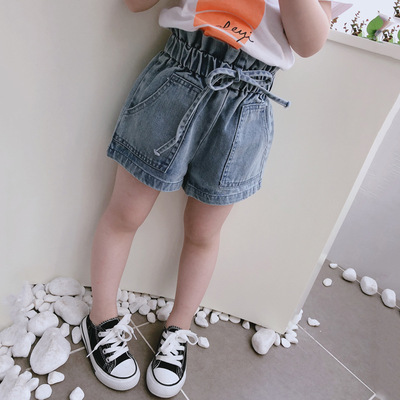 2019夏季新款 女童宝宝短裤纯色牛仔裤子小女孩松紧腰儿童热裤