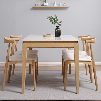 北欧大理石餐桌1.2米小户型全实木4人饭桌现代简约原木色吃饭桌子