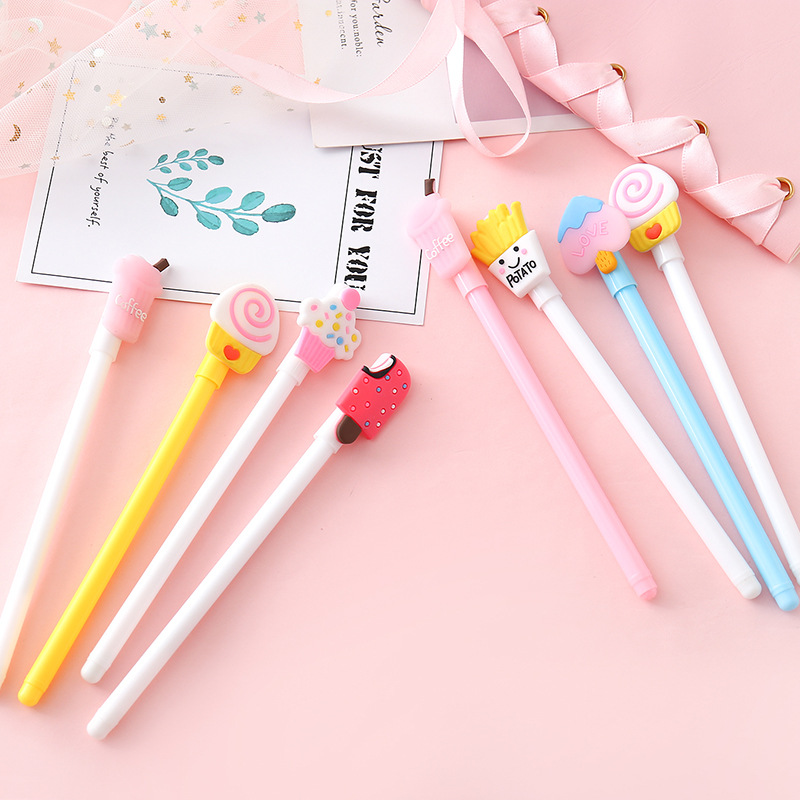 2410 Creative Cute Food Gel Pen Cartoon Unique Student Stationery Fun Signature Pen Ball Pen 0.5mm Black