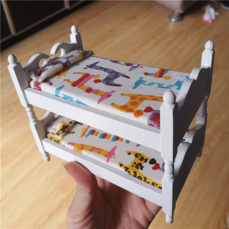 迷你床/上下铺床/迷你娃娃屋dollhouse 过过家玩具 迷你双床diy