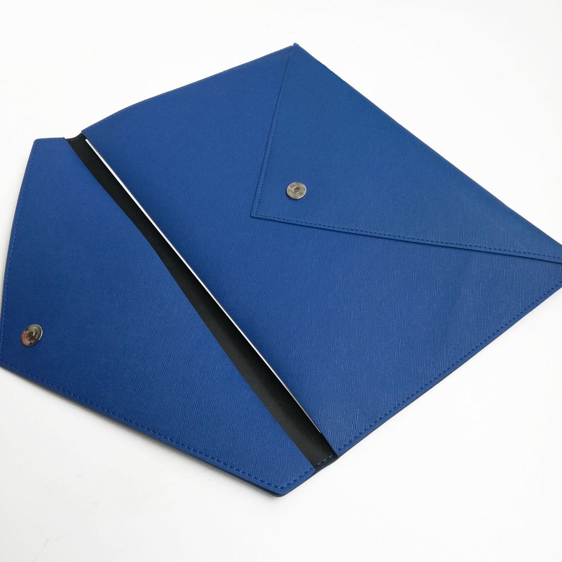 定制蓝色皮革a4文件袋 皮革车缝办公资料文件袋定做logo