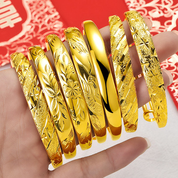 越南沙金首饰不掉色推拉女士印字仿黄金手镯爆款镀金饰品货源批发