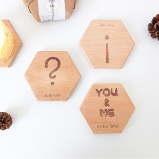 朴色家居日式实木多用隔热垫创意图案家庭装锅垫三只装菱形杯垫