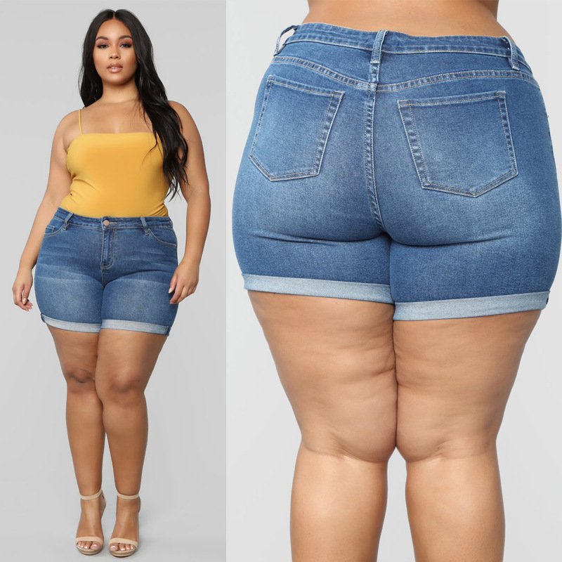 2021欧美肥仔女裤速卖通wish特大码妈咪裤时尚弹力外贸牛仔短裤子