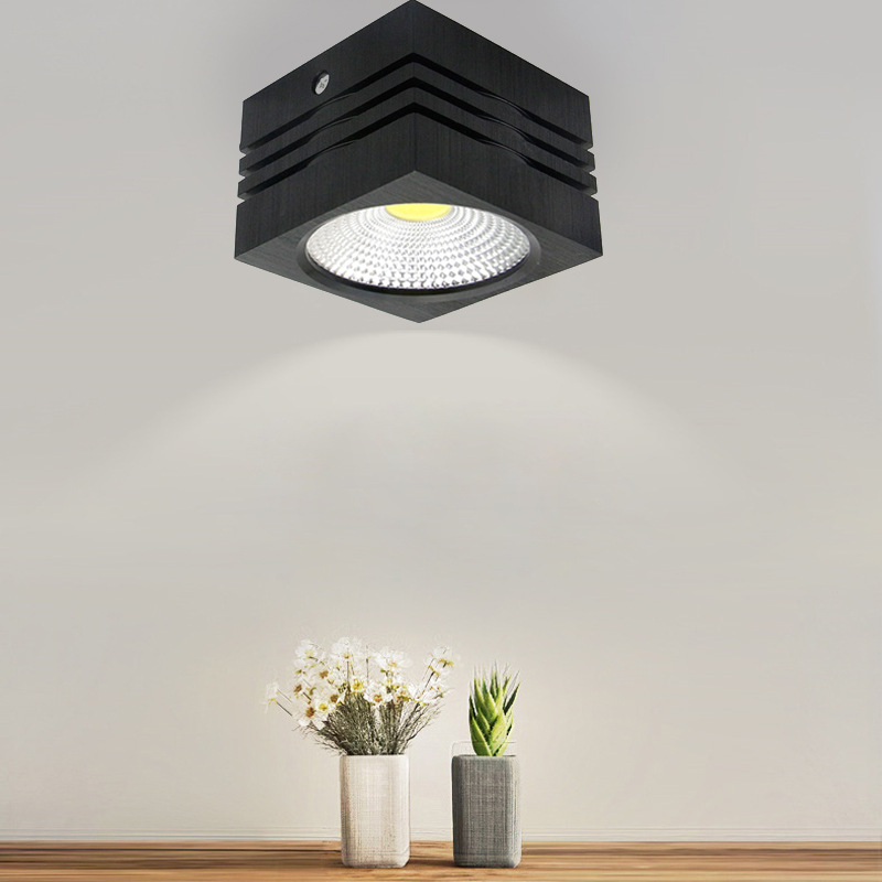 明装led筒灯3w5w7w免开孔正方形射灯cob吸顶过道背景墙客厅展厅灯