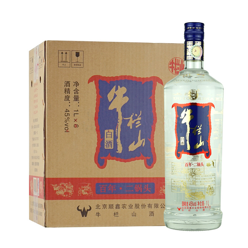 牛栏山二锅头45度1l蓝标银牛清香型白酒1000ml*6整箱装
