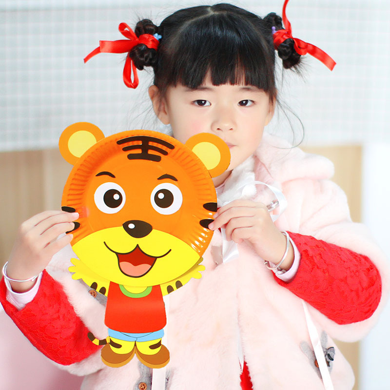 diy十二生肖手工纸盘创意彩色盘子画套装幼儿园儿童手工制作材料