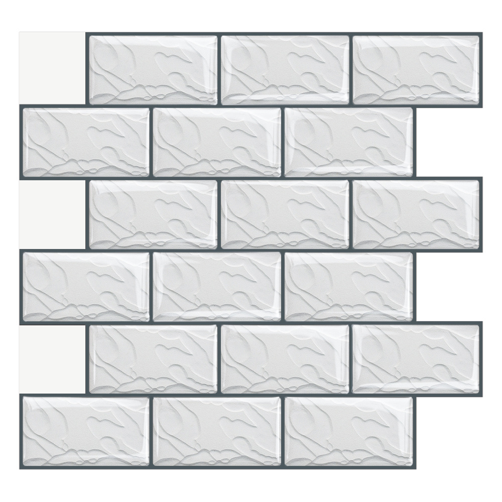 新款3d立体仿瓷砖灰白自粘滴胶墙贴墙纸外贸客厅厨卫装饰墙贴批发