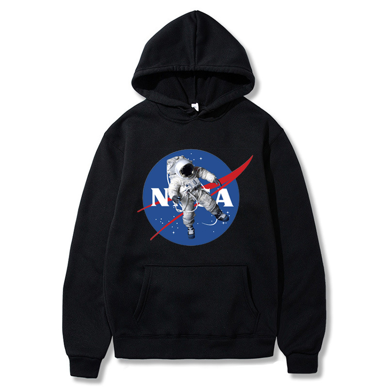 跨境秋冬新款nasa宇航员印花带帽卫衣加厚加绒潮牌街头男装hoodie