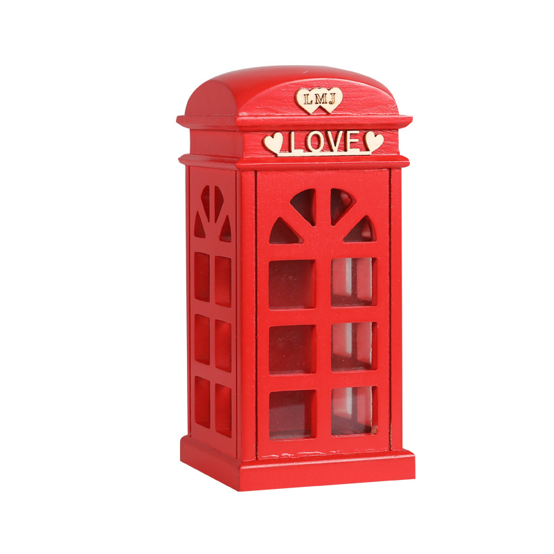 Decoration Wooden Piggy Bank Creative Furnishings Decoration Telephone Booth Saving Box Children's Birthday Gifts Wooden Piggy Bank