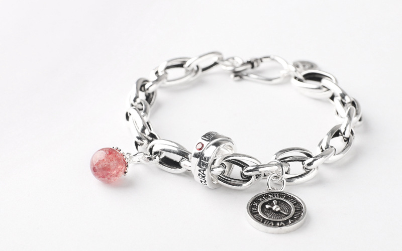 了凡居夏季新款纯银s925银草莓晶o圈链欧美风charm手链时尚女款