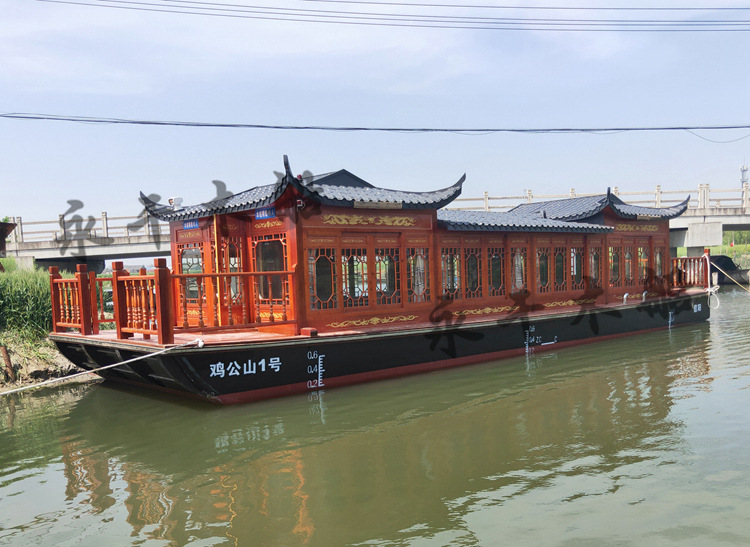 供应14米画舫船仿古旅游观光电动木质客船水上餐饮船景区环保客船