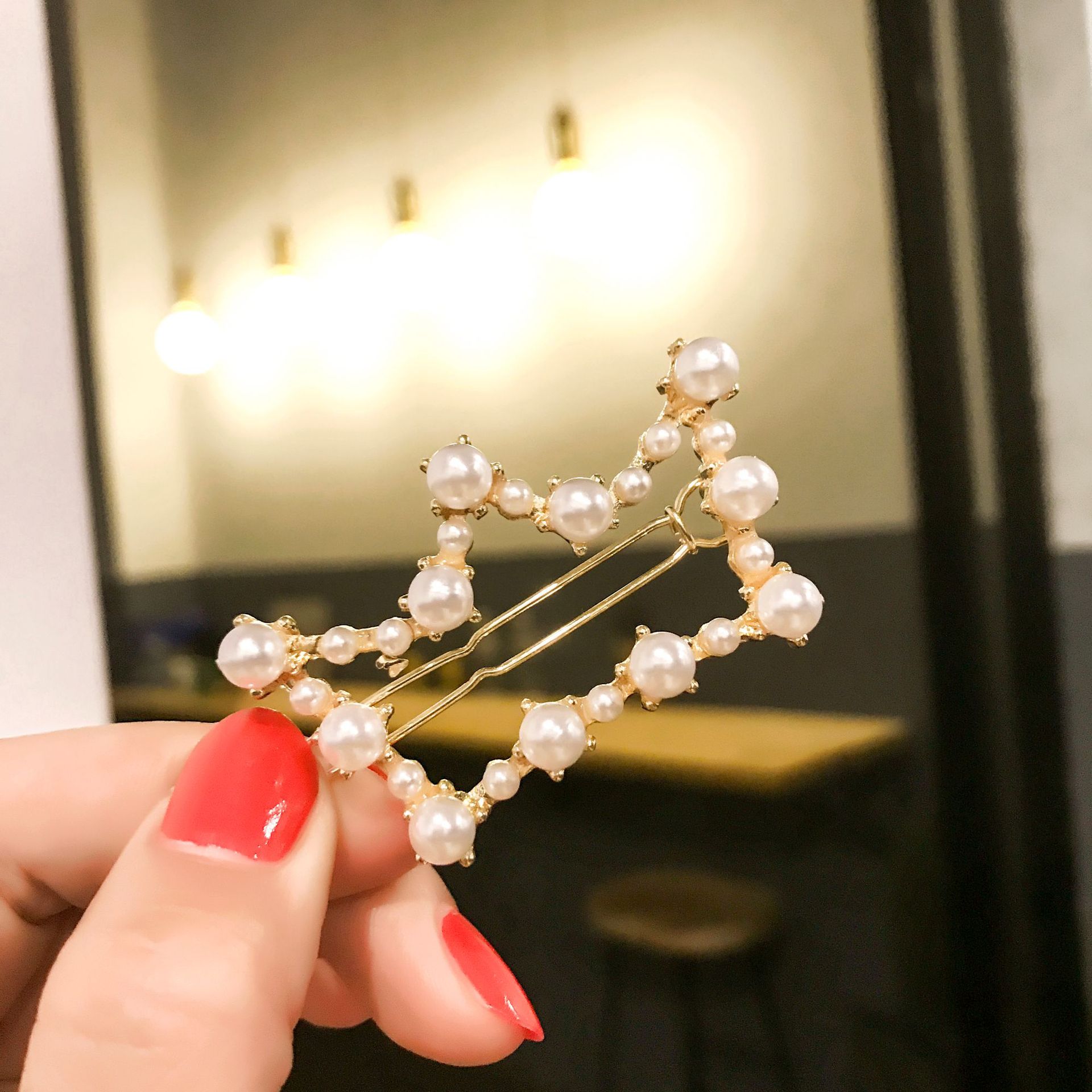 韩国发夹女水钻珍珠一字夹ins网红满钻刘海夹侧边发卡带钻边夹