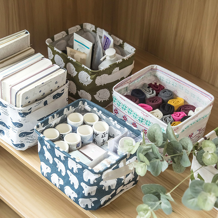 Zakka Cotton and Linen Desktop Storage Box Fresh Fabric Storage Basket Sundries Container Finishing Box Glove Box