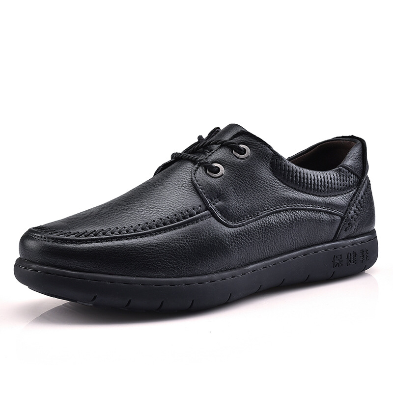 皮鞋男中老年休闲运动头层牛皮舒适软底健步鞋老人鞋男