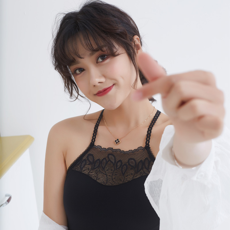 春新款弹力蕾丝拼接花边裹胸 防走光修身吊带抹胸连体杯内衣