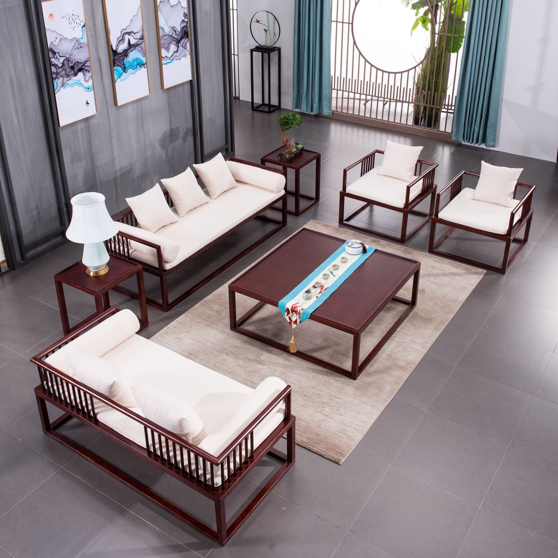 新中式禅意沙发现代实木家具别墅酒店样板间沙发茶几全屋定制