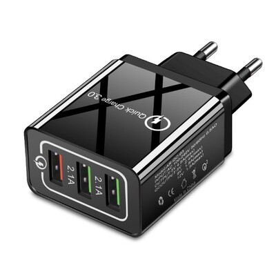 qc 3.0充电器 3usb5v/9v/12v旅行手机充电器美规欧规2.4a快充充头
